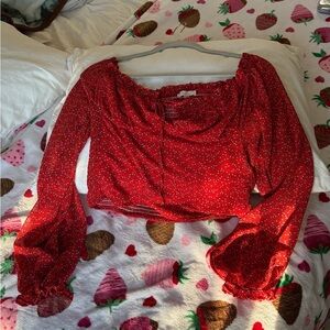 Blush Red and White Floral Print Blouse